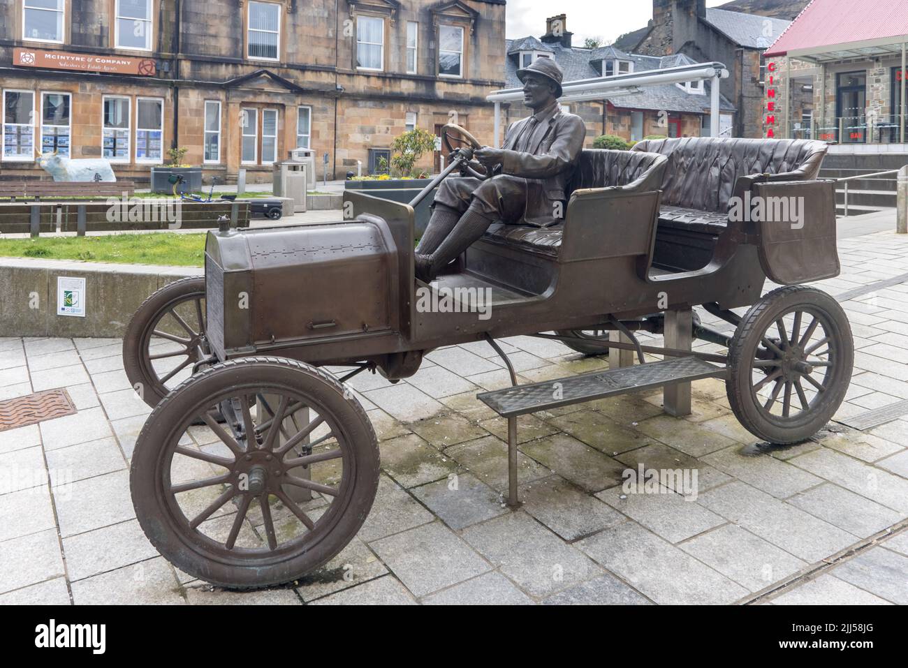a bronze sculpture of a model t ford in fort william town centre scotland Stock Photo