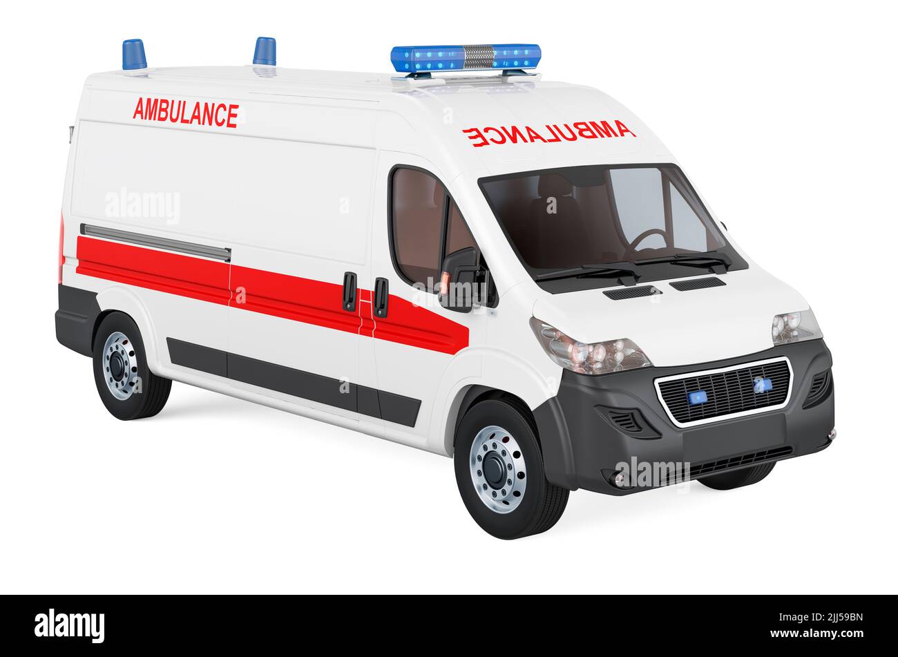 Ambulance van, 3D rendering isolated on white background Stock Photo