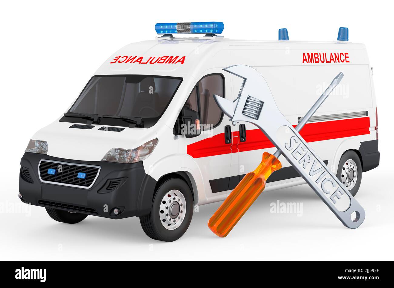 Service and repair of ambulance van, 3D rendering isolated on white background Stock Photo