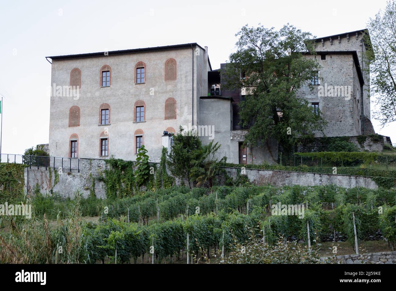 the Castel of Masegra, from a distance, Sondrio, SO, Valtellina, Italy