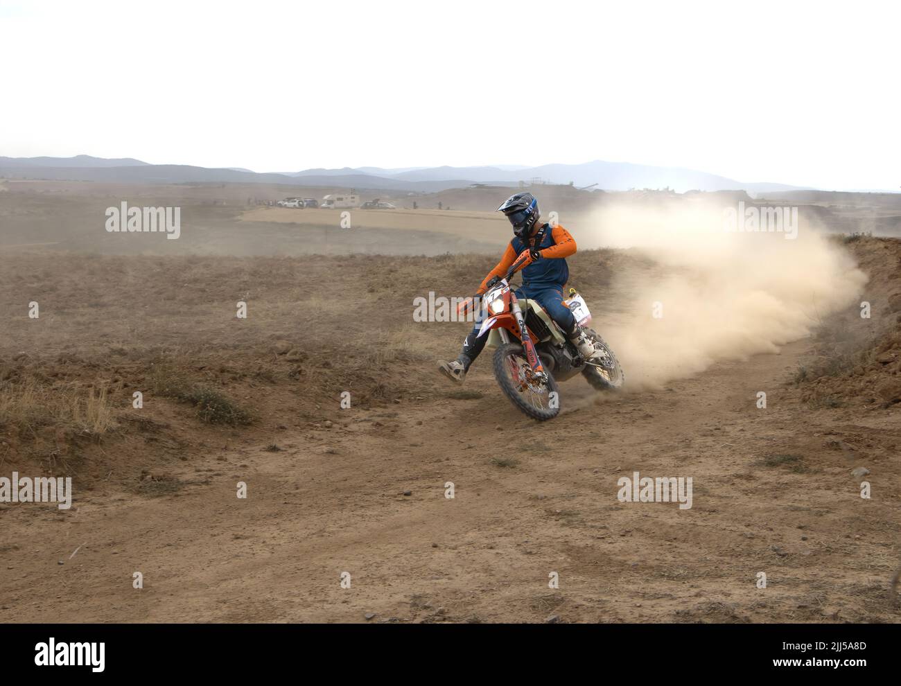 San Blas, Teruel, Aragon, Spain, July 22, 2022, prologue stage of the Baja Aragon, the rally- race in semi-desert lands, with high temperatures, inter Stock Photo