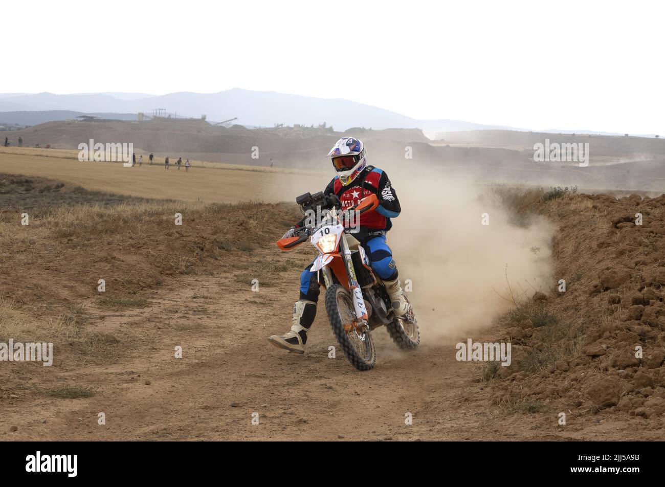 San Blas, Teruel, Aragon, Spain, July 22, 2022, prologue stage of the Baja Aragon, the rally- race in semi-desert lands, with high temperatures Stock Photo