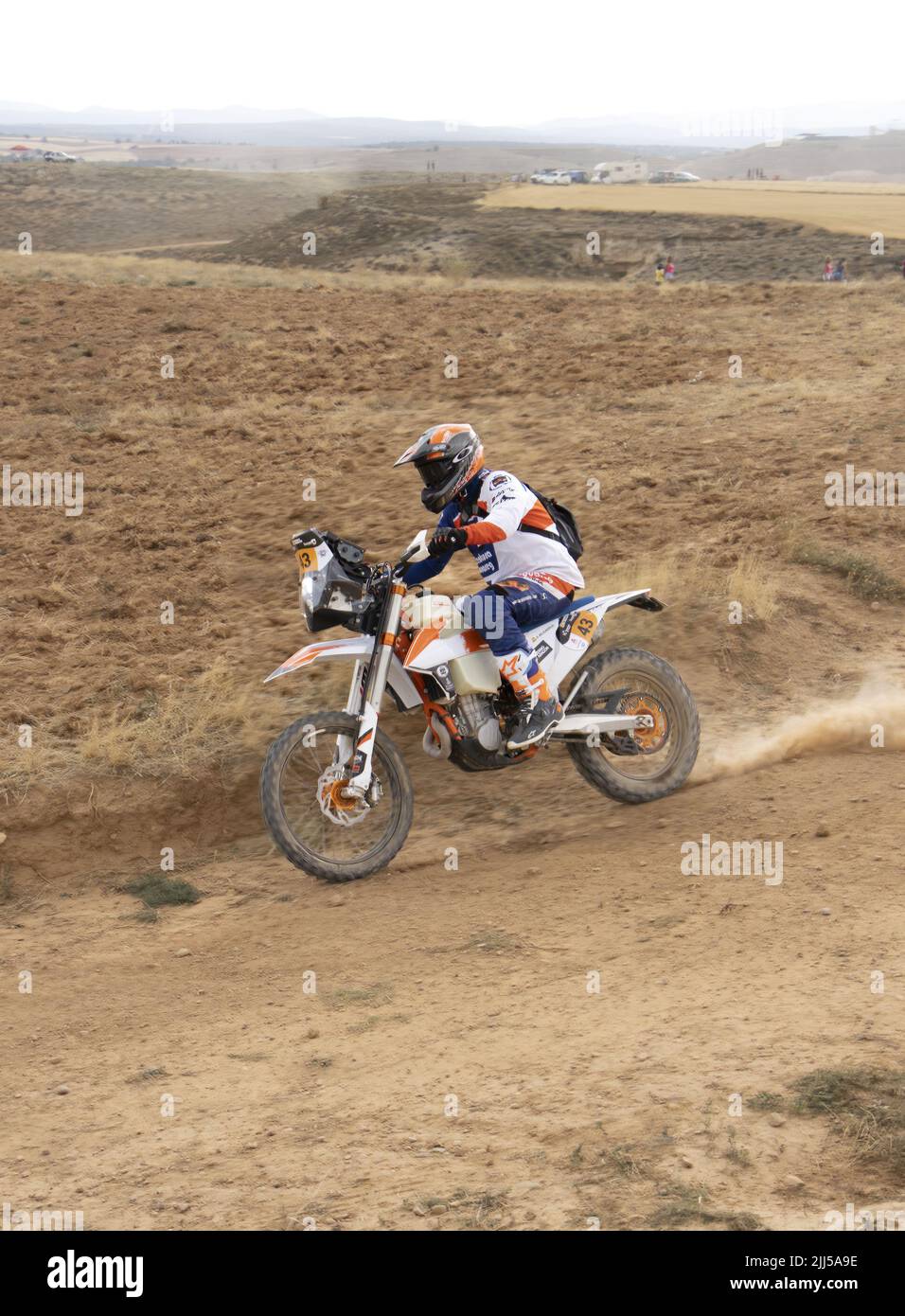 San Blas, Teruel, Aragon, Spain, July 22, 2022, prologue stage of the Baja Aragon, the rally- race in semi-desert lands, with high temperatures, inter Stock Photo