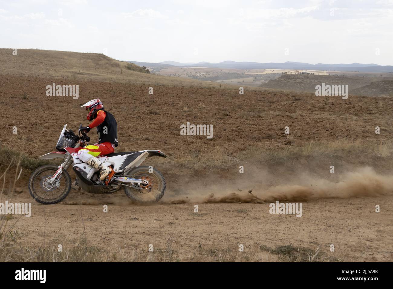 San Blas, Teruel, Aragon, Spain, July 22, 2022, prologue stage of the Baja Aragon, the rally- race in semi-desert lands, with high temperatures, inter Stock Photo
