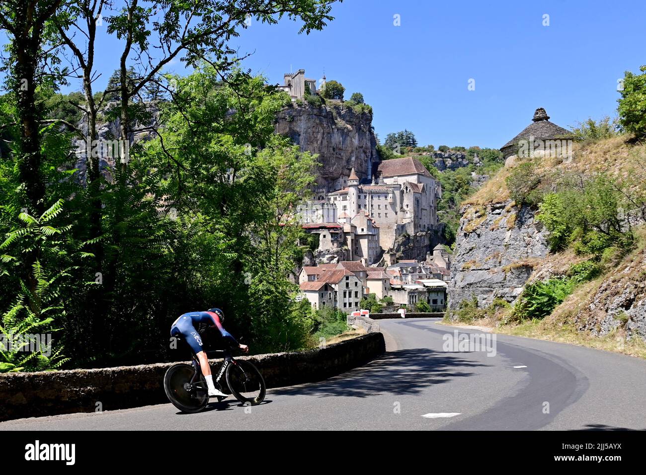 Rocamadour, France, 23rd July 2022. Luke Rowe of Great Britain and INEOS Grenadiers in action during Stage 20 of the Tour De France, Lacapelle-Marival to Rocamadour. Credit: Pete Goding/Alamy Live News Stock Photo
