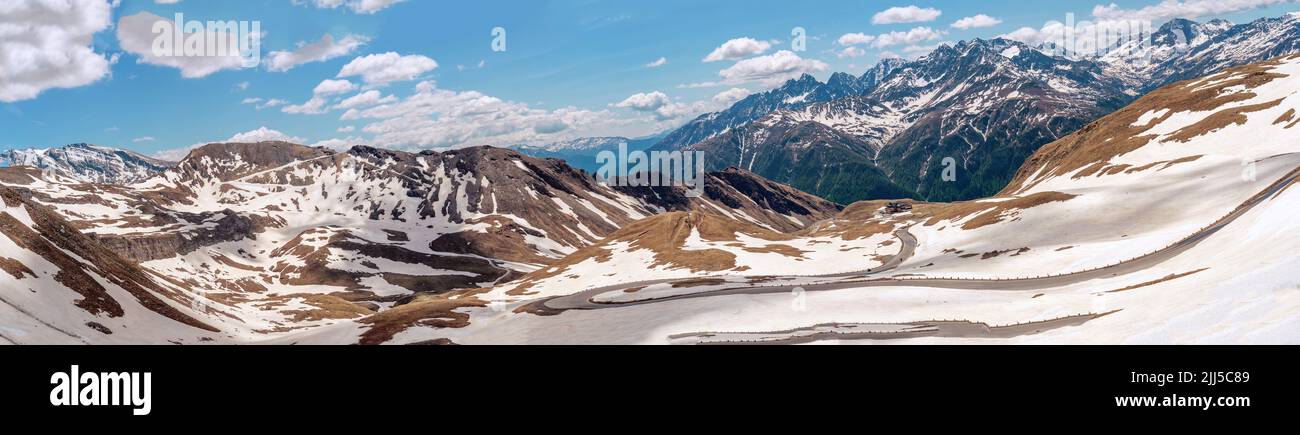 A great view of the breathtaking hills of Austria, and the famous Grossglockner high alpine road in foreground Stock Photo