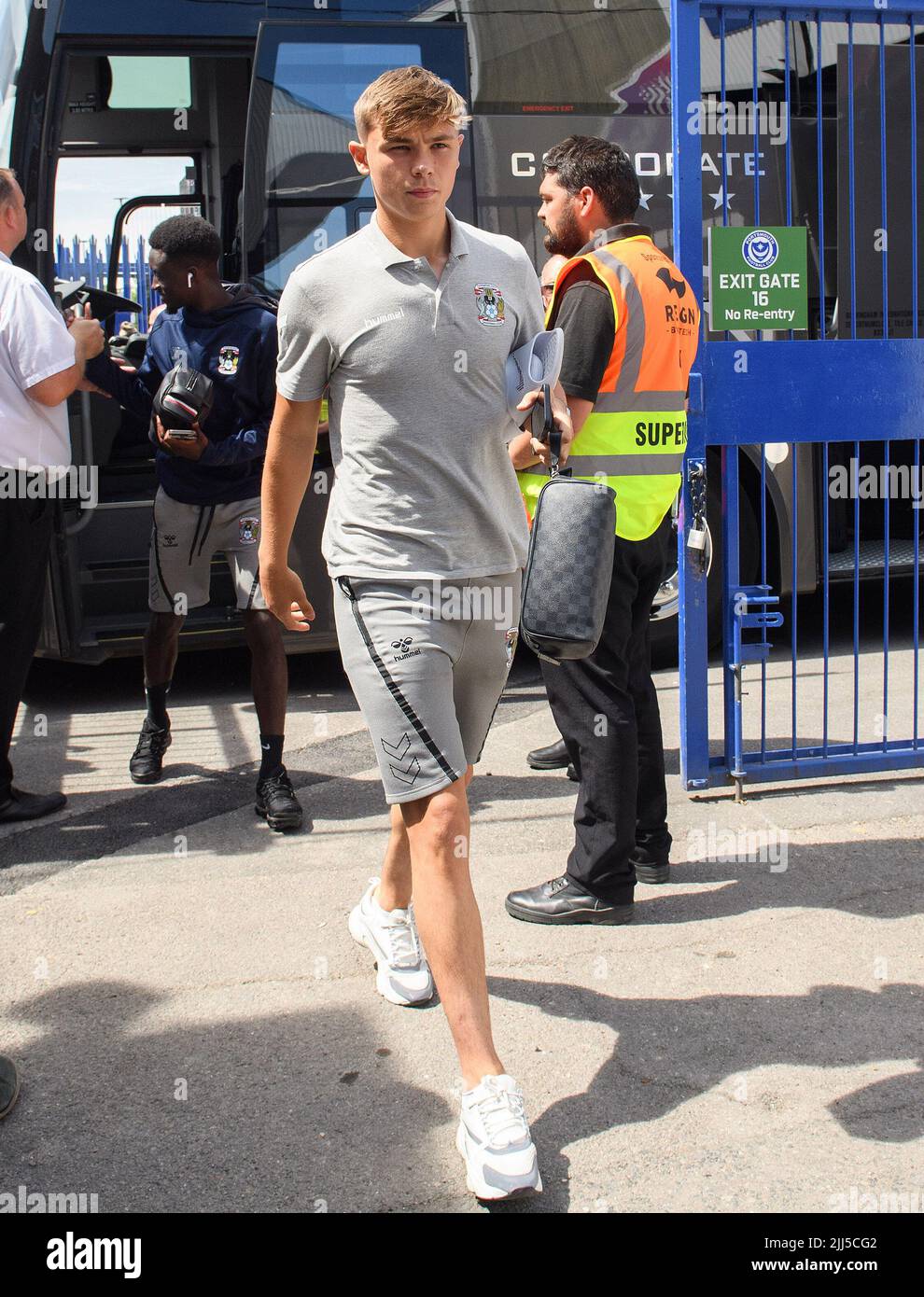 Coventry City's Callum Doyle arrives for a pre-season friendly match at Fratton Park, Portsmouth. Picture date: Saturday July 23, 2022. Stock Photo