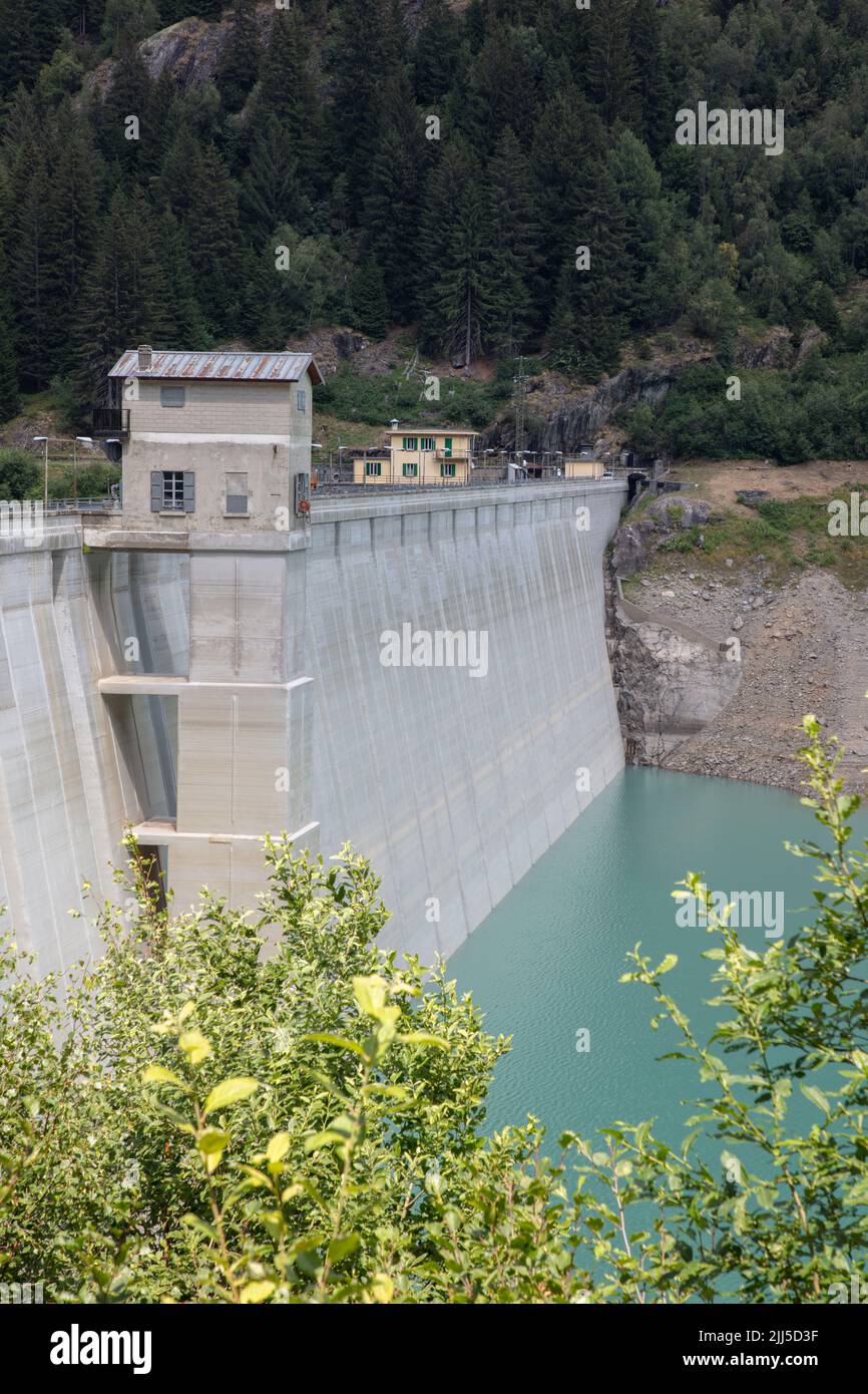 a beautiful panoramic view of artificial dam of Lake Scais, Valtellina, So, Italy Stock Photo