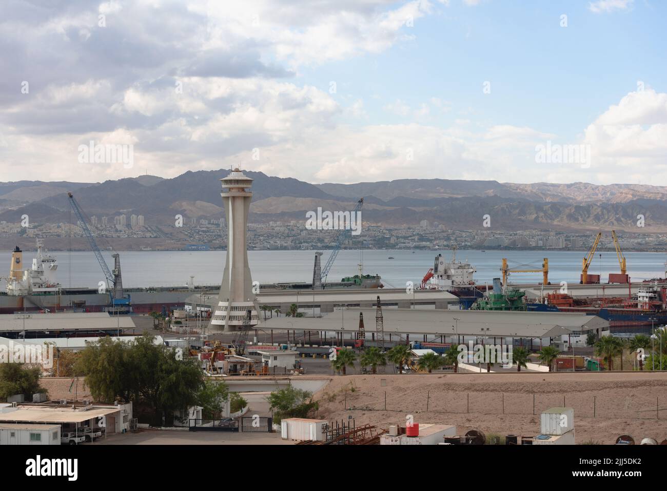 Aqaba, Jordan - March 14, 2014: View to the cargo port of Aqaba. The port's location linking Africa and the Middle East Stock Photo