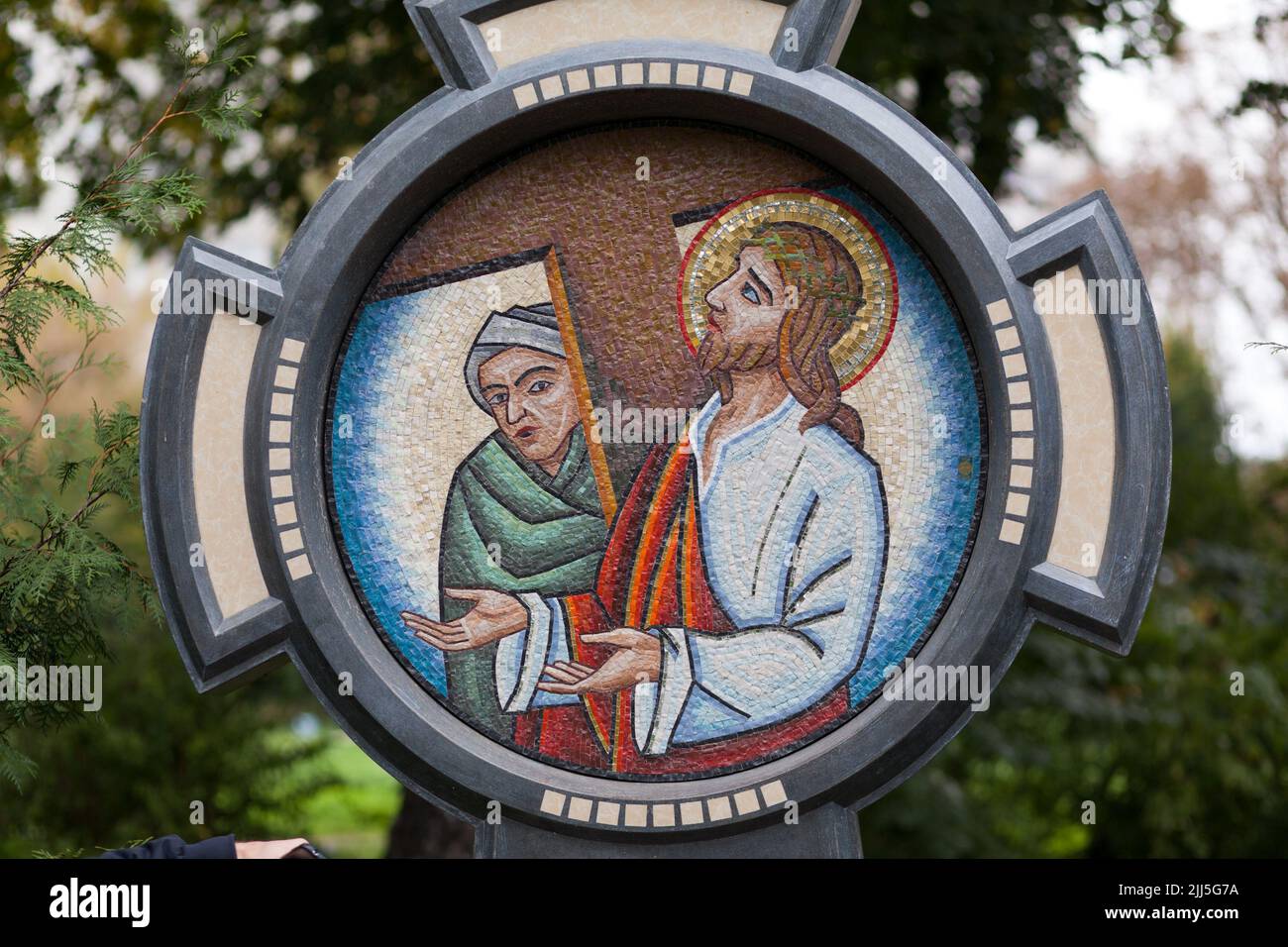 Station II: Jesus accepts his cross. Jesus Mosaic Art Stock Photo