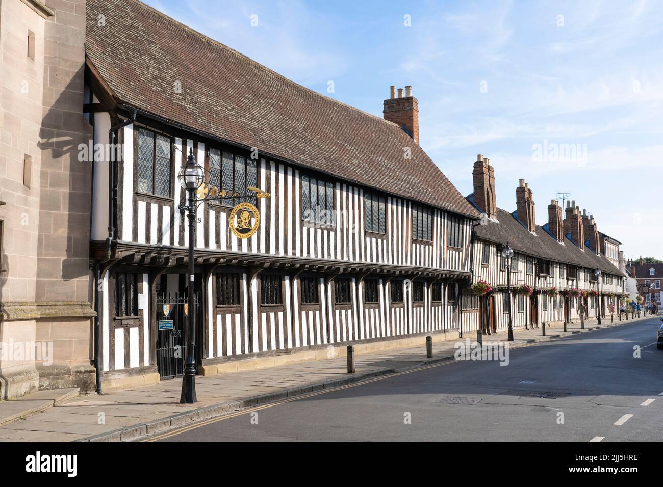 The 15th Century Grade I (1) Listed Guildhall, King Edward VI Grammar School and Almshouses on Church Street in Stratford Upon Avon, England Stock Photo