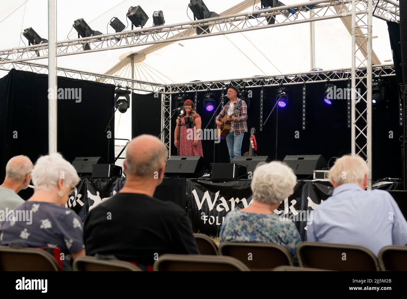 Artists performing at at Warwick Folk Festival, Warwickshire, UK. July 2022. Stock Photo