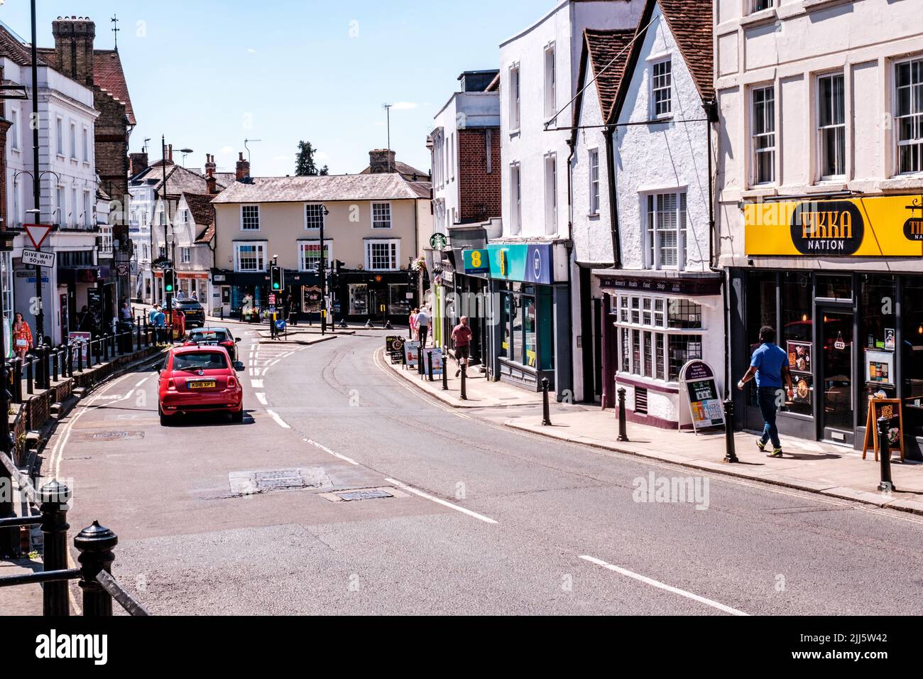 Dorking Surrey Hills UK, July 14 2022, Dorking High Street Row Or Line Of Traditional Retail Shops Or Stores Stock Photo