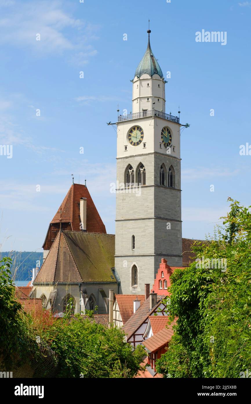 Germany, Baden-Wurttemberg, Uberlingen, Bell tower of Sankt Nikolaus church Stock Photo