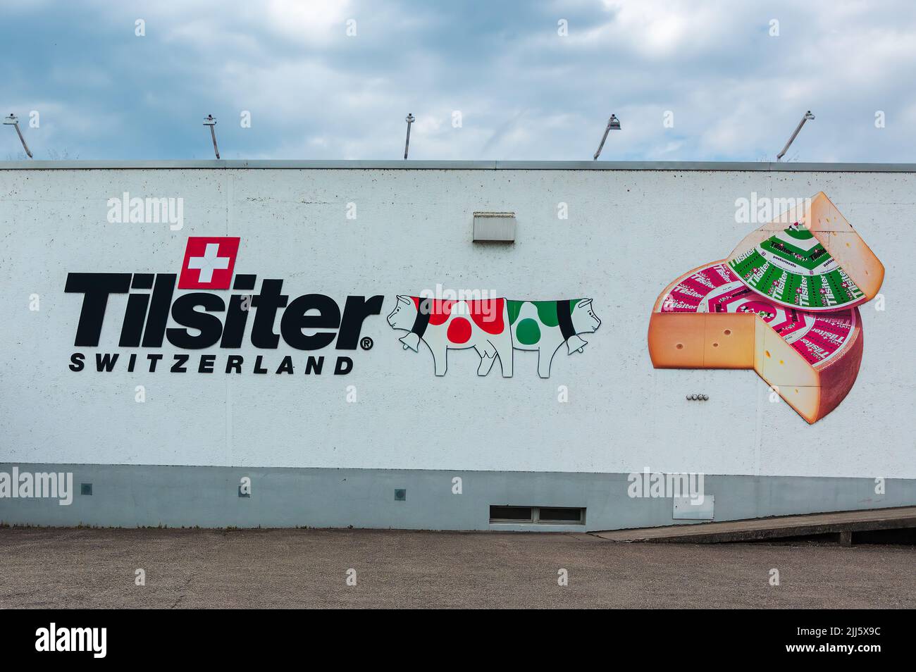 Weinfelden, Switzerland - June 4, 2022: Tilsiter is a brand one of the best-known Swiss semi-hard cheeses Stock Photo