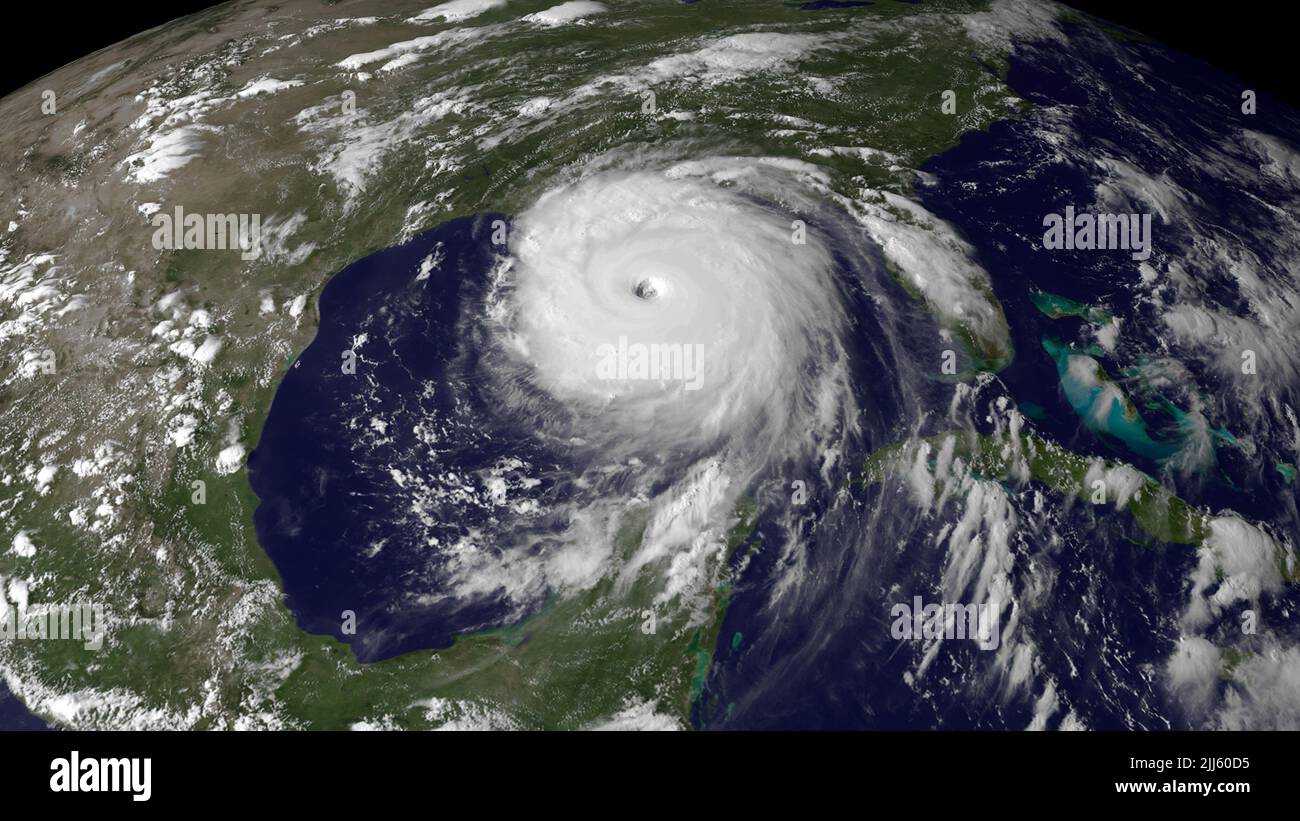 Hurricane Katrina, a devastating category 5 storm, in the Gulf of Mexico on August 28, 2005, shortly before making landfall in the New Orleans, Louisiana area early in the morning on August 29. (USA) Stock Photo