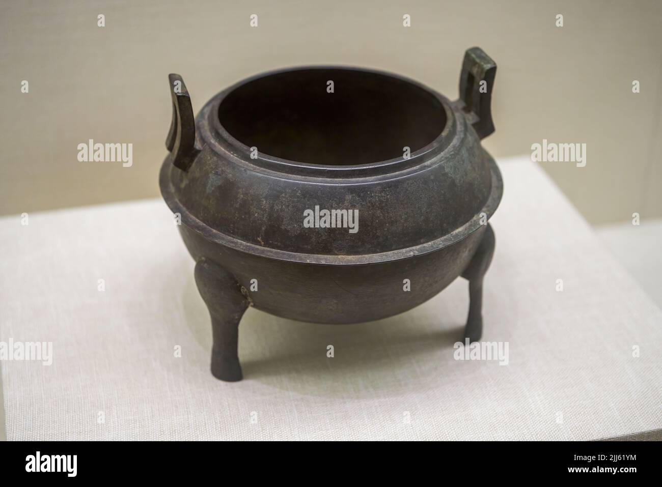 Ancient Chinese cultural relics of the Han Dynasty in the museum, bronze censer Stock Photo