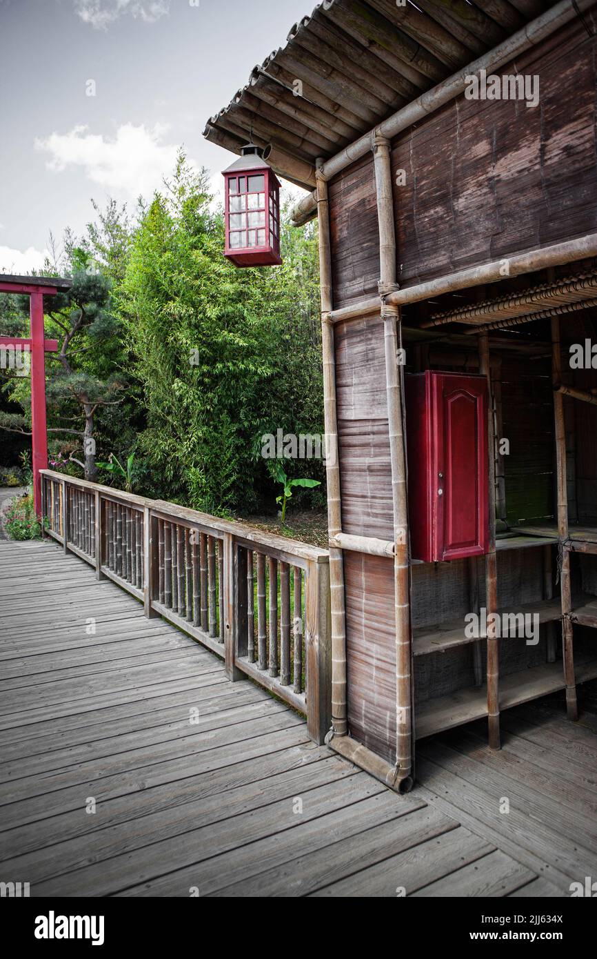 Bamboo hut and asian park Stock Photo