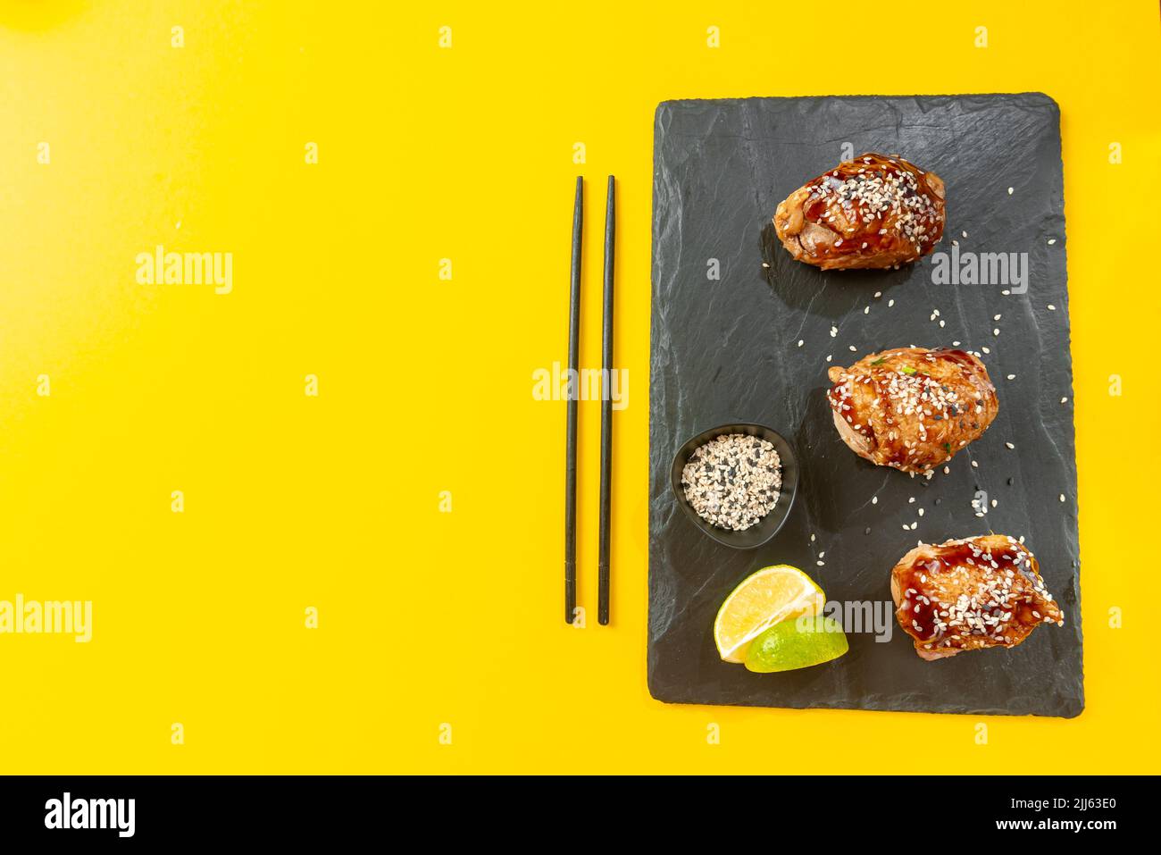 Teriyaki chicken is a traditional Japanese frying method using a sweet sauce common in Japanese