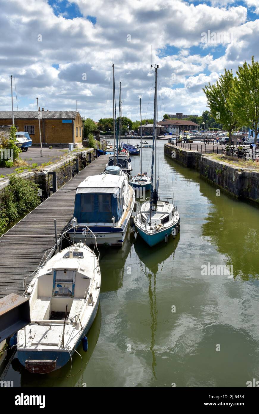 Boats at Bristol floating harbour, Cumberland Basin in Bristol UK, taken on a lovely summer day. Stock Photo