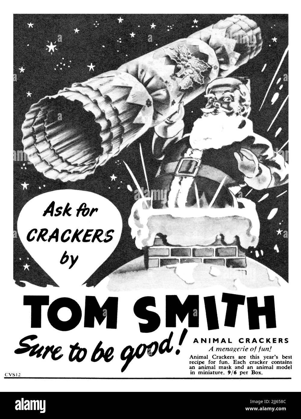 1954 British advertisement for Tom Smith Christmas crackers. Stock Photo
