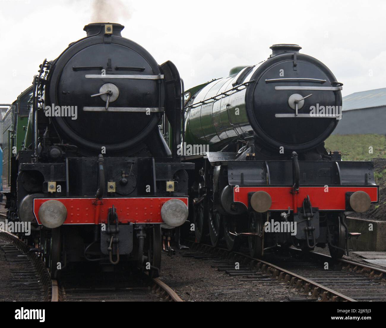 Two Magnificent Powerful Vintage Steam Train Engines Stock Photo Alamy
