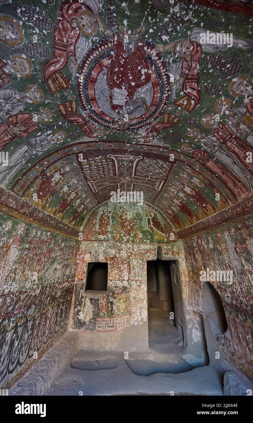 freskos inside Kokar church, Ihlara valley or Peristrema Valley, Ihlara, Aksaray Province, Guzelyurt, Cappadocia, Anatolia, Turkey Stock Photo
