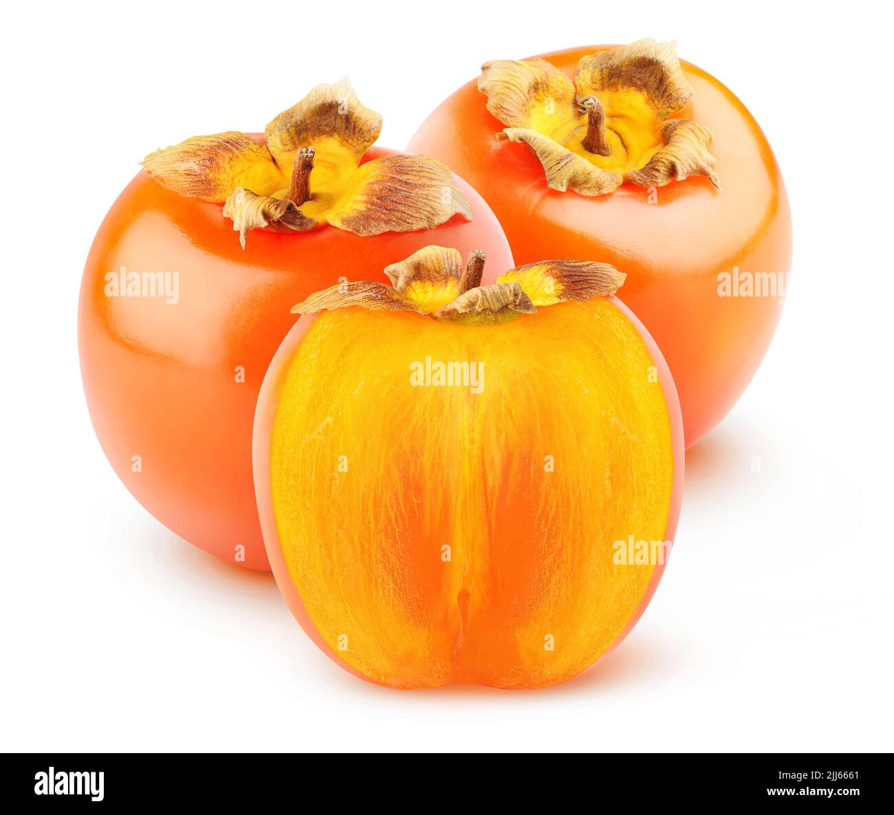 Two and a half persimmons isolated on white background Stock Photo