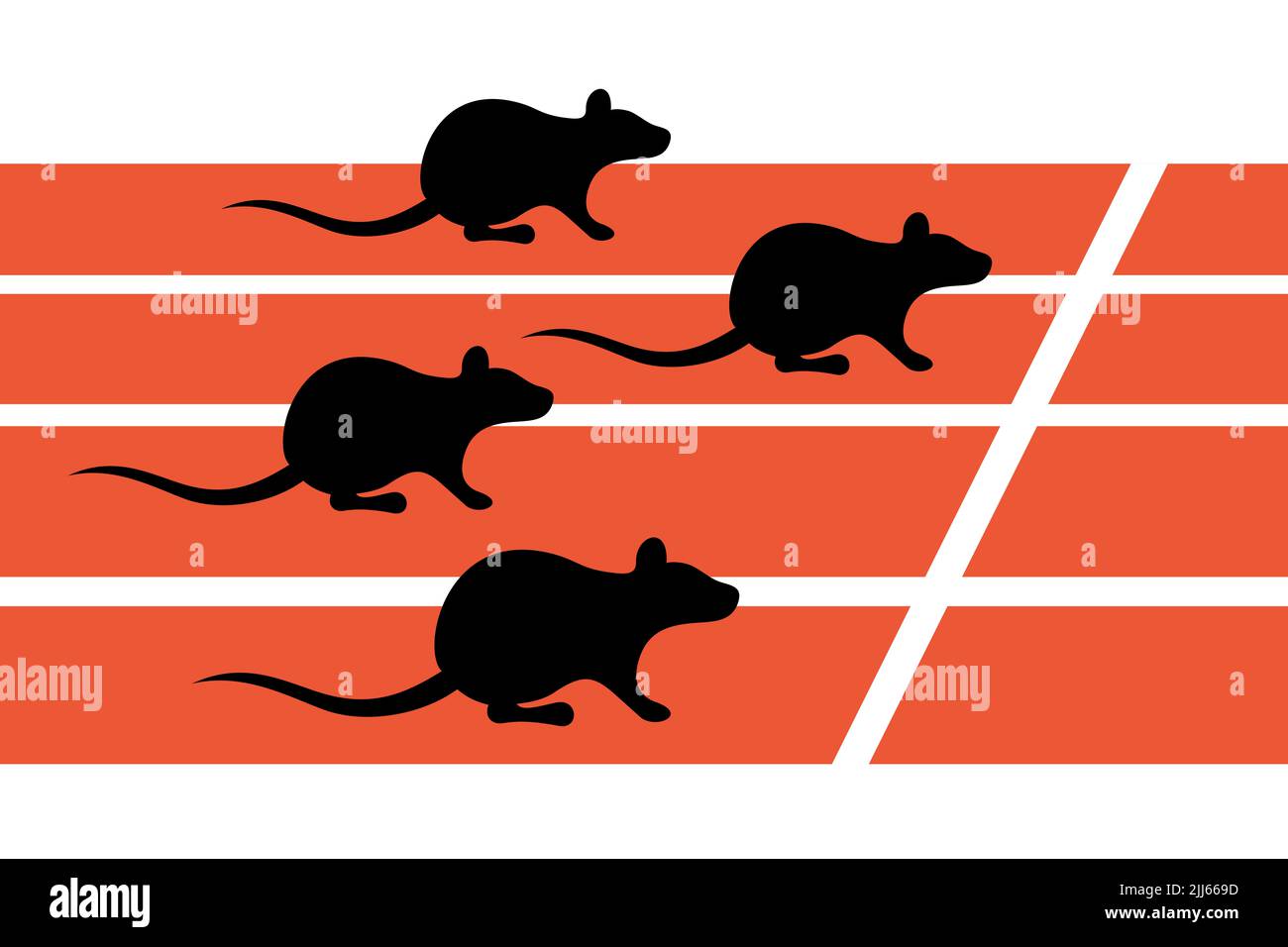 Rat race - competitive animals sprinters are competing in the competition and pursuit. Vector illustration. Stock Photo