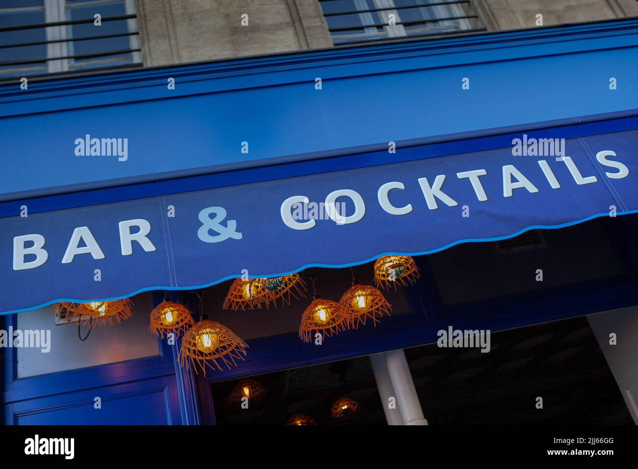 Facade of a French pub in the city Stock Photo Alamy