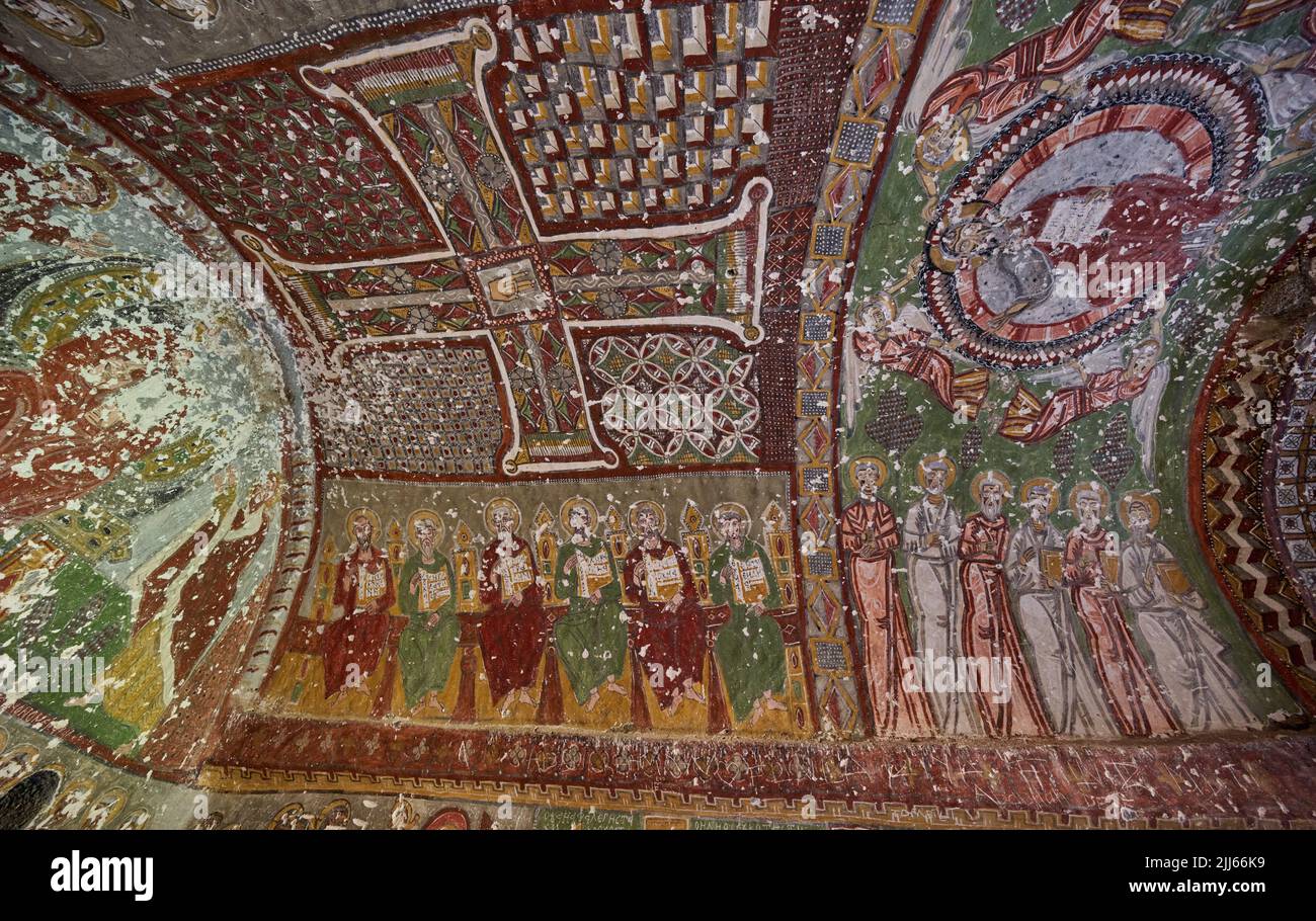 freskos inside Kokar church, Ihlara valley or Peristrema Valley, Ihlara, Aksaray Province, Guzelyurt, Cappadocia, Anatolia, Turkey Stock Photo