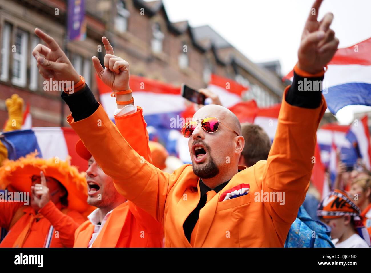 Fans of the Netherlands march towards the ground before the UEFA Women ...