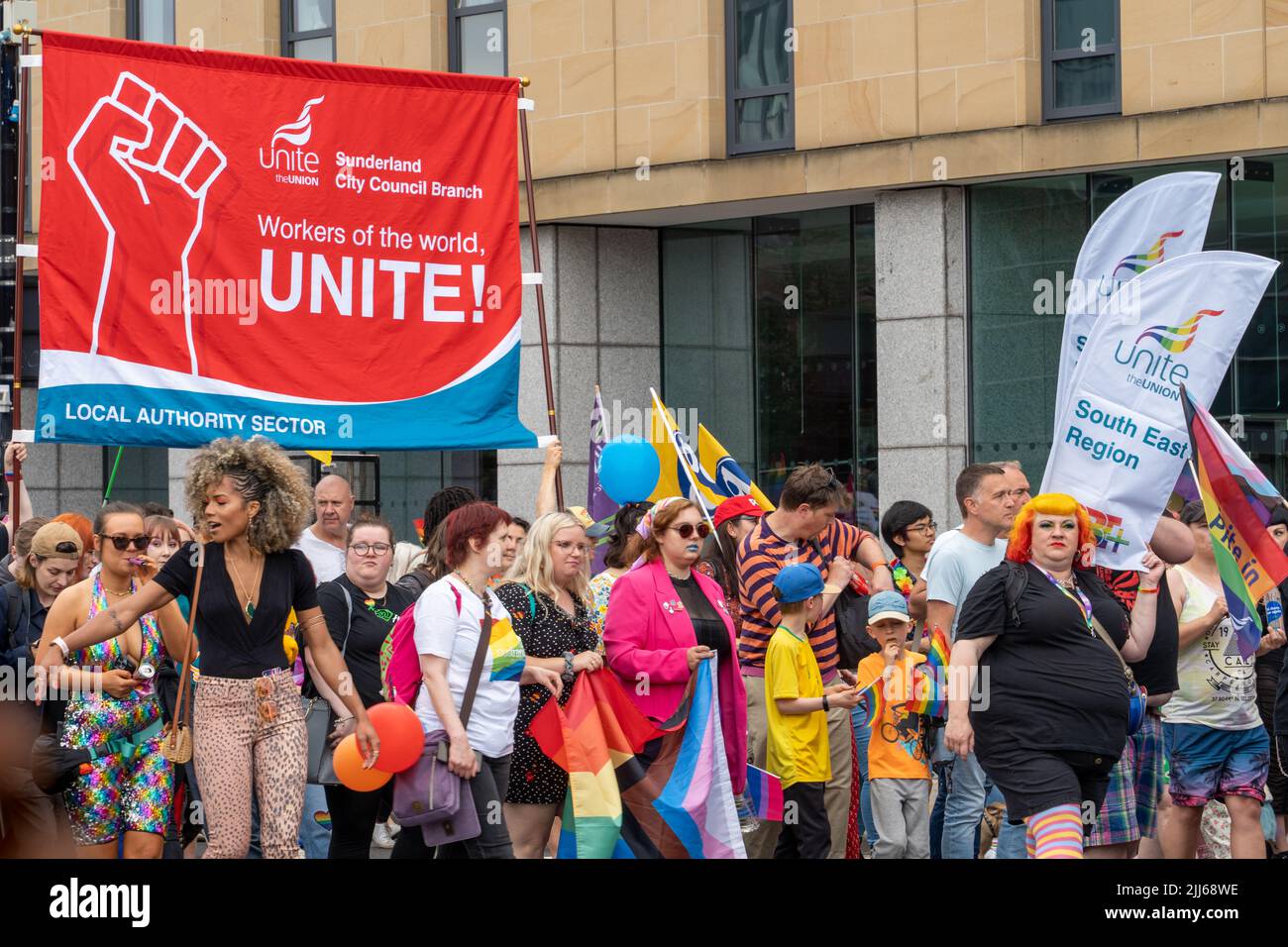 Newcastle upon Tyne, UK. 23rd July 2022. UK Pride 2022. Thousands of LGBTQ+ people and their allies march through the city. The national event, hosted this year by Northern Pride, celebrates diversity and inclusivity.   Credit: Hazel Plater/Alamy Live News Stock Photo