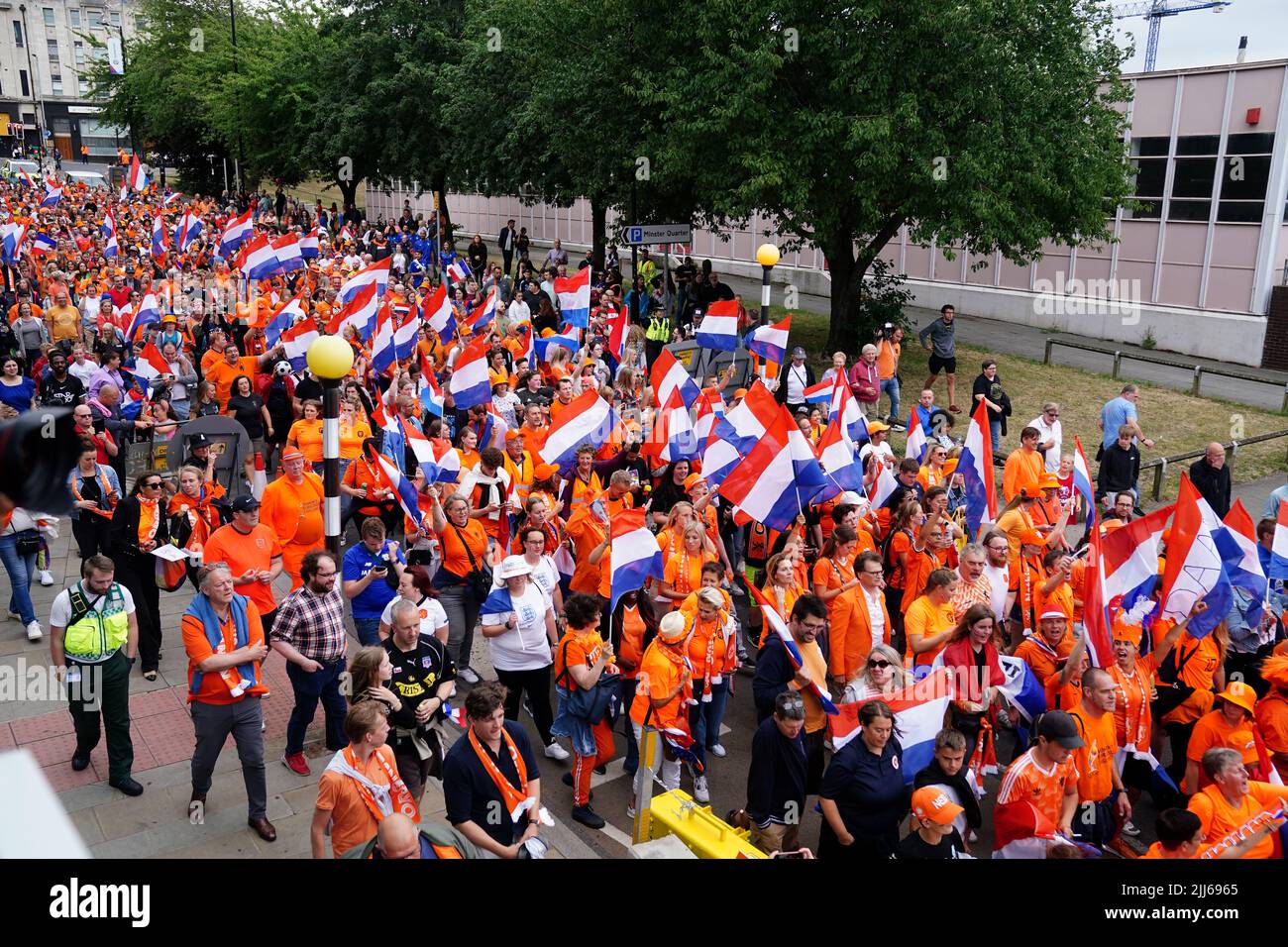 Fans of the Netherlands march towards the ground during the UEFA Women ...