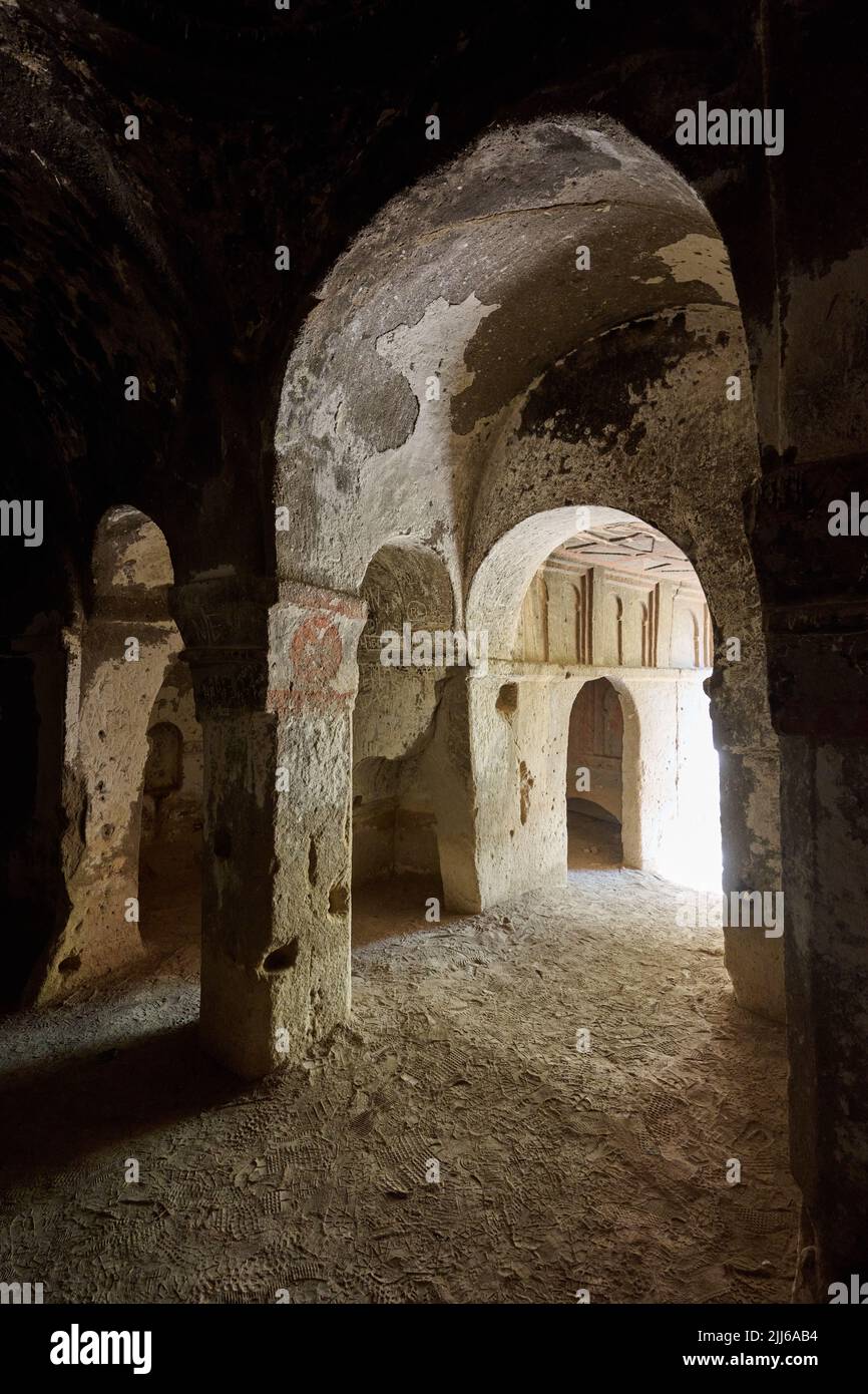 dark castle church, Ihlara valley or Peristrema Valley, Ihlara, Aksaray Province, Guzelyurt, Cappadocia, Anatolia, Turkey Stock Photo