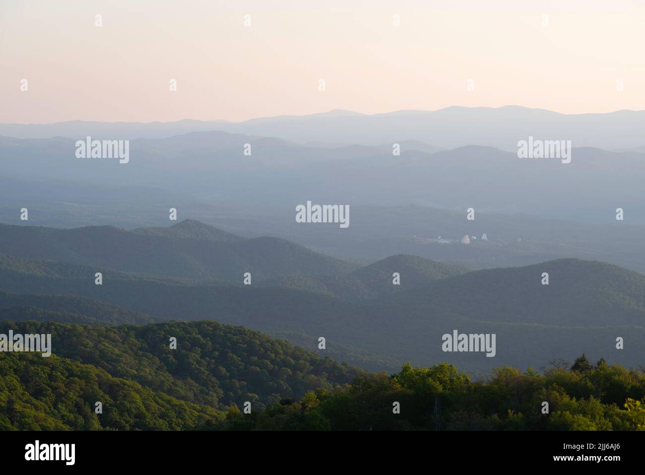 Looking down into the hazy West Virginian valleys during a summer ...