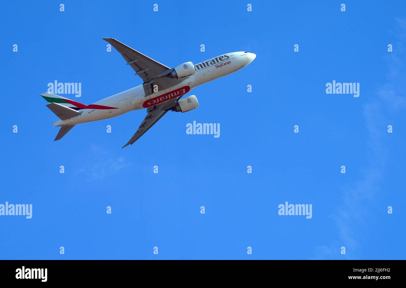 HEATHROW, ENGLAND -14 JUL 2022- View of a Boeing 777 airplane from