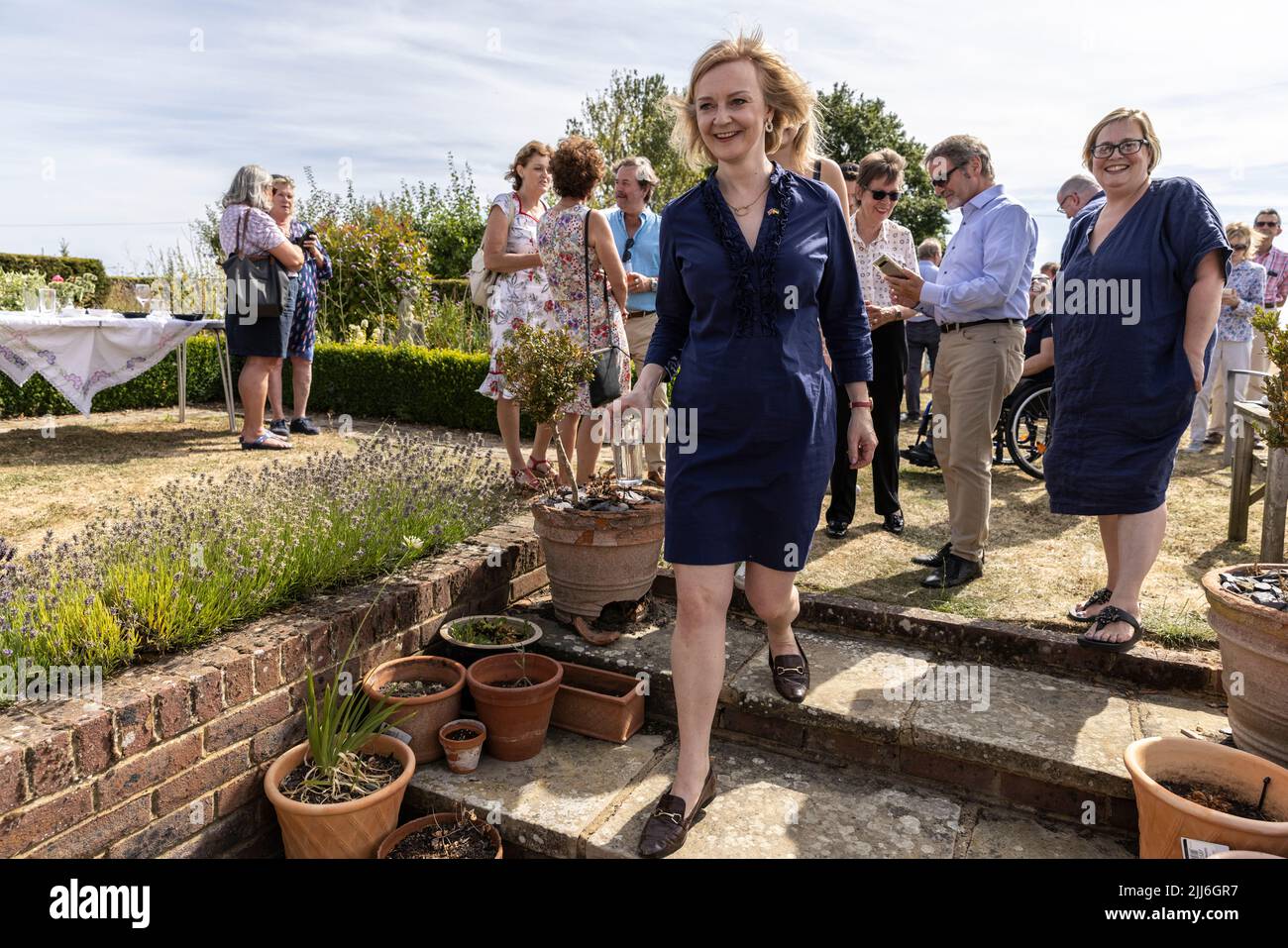 Liz Truss, Foreign Secretary and Conservative Party leadership candidate, meets Conservative Party Members in the village of Marden, Kent, UK Stock Photo