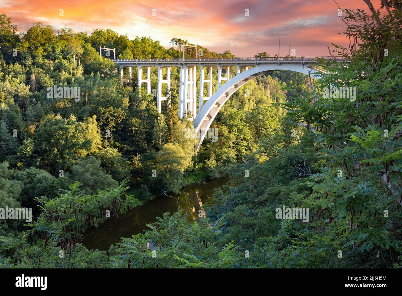 Bridge "Duha" in czech town Bechyne. Stock Photo