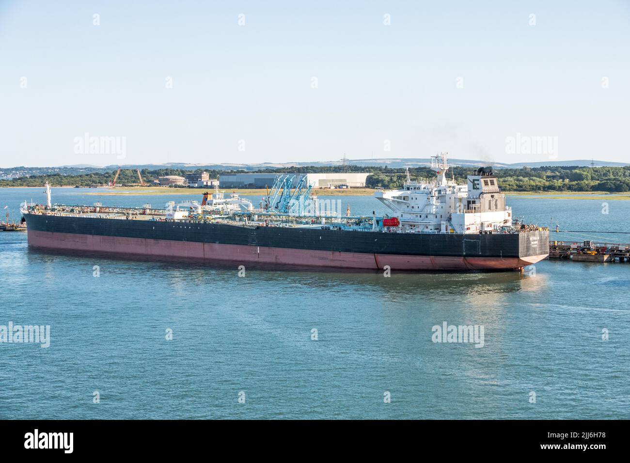 Feyha N, crude oil tanker docked at the Southampton oil refinery and gas storage site. Stock Photo