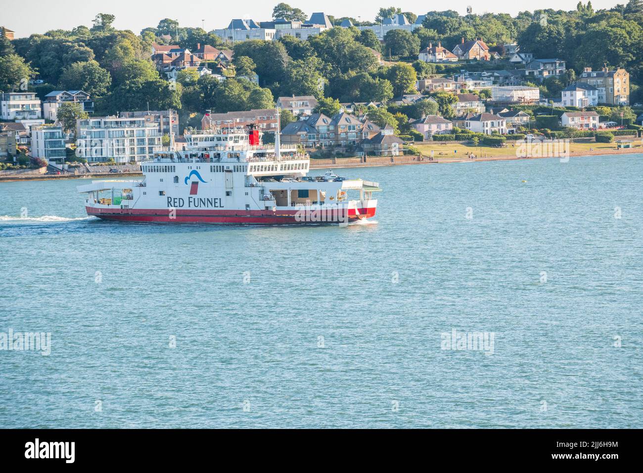 Red Funnel, Red Falcon car and passenger ferry from East Cowes on the Isle of Wight to Southampton. Stock Photo