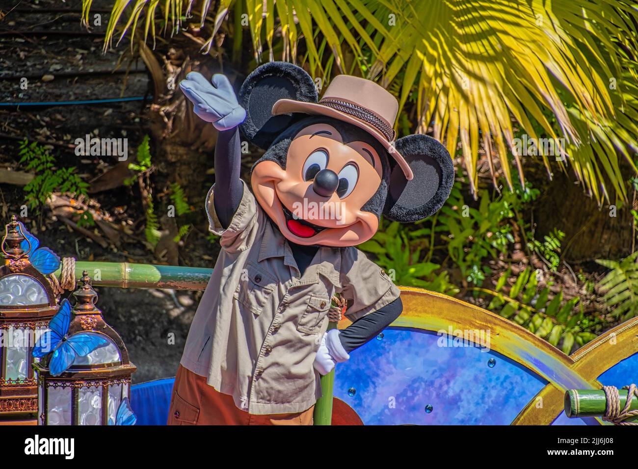 Mickey Mouse character in his safari costume at Disney Animal Kingdom Stock Photo