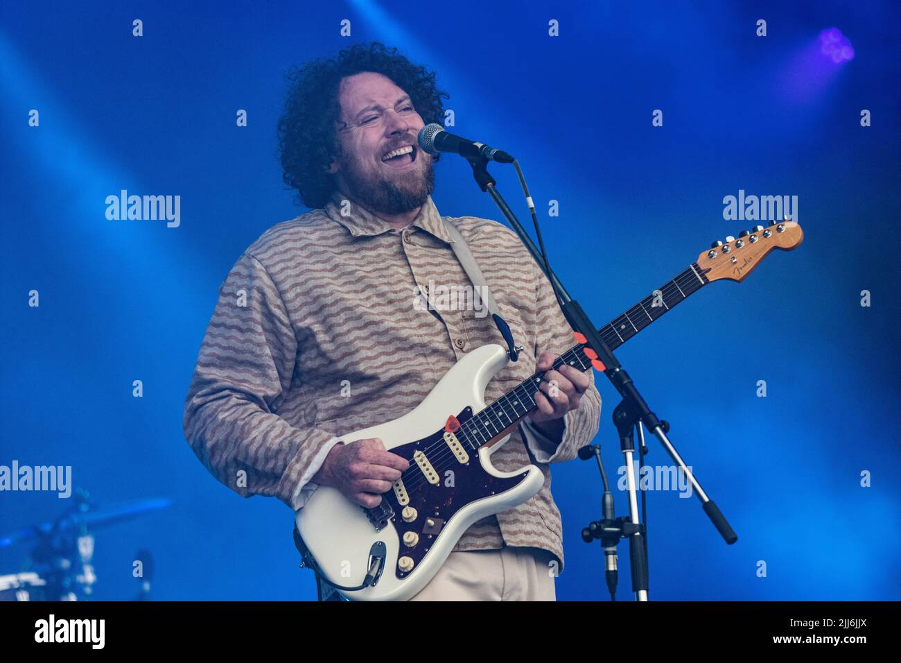 Guitarist and singer Joseph Mount for Metronomy on the Lovell stage