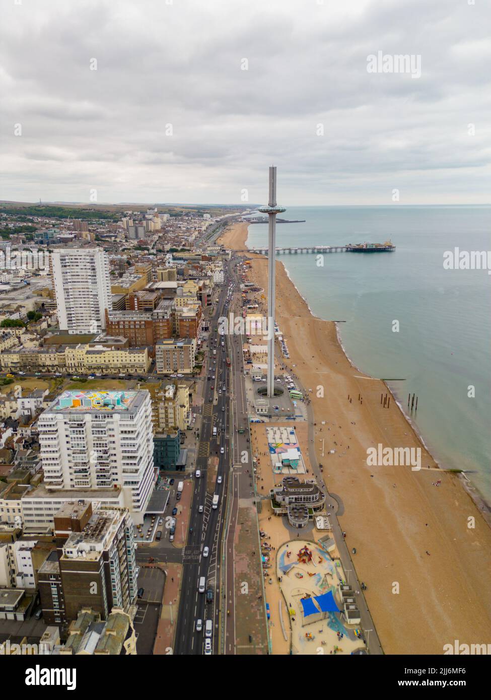Vertical aerial drone photo of Brighton Beach England UK Stock Photo