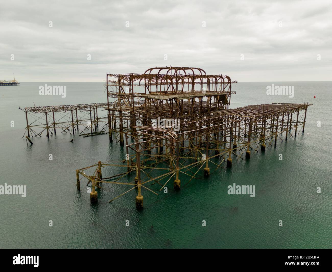 Aerial photo of the Brighton West Pier UK circa 2022 Stock Photo