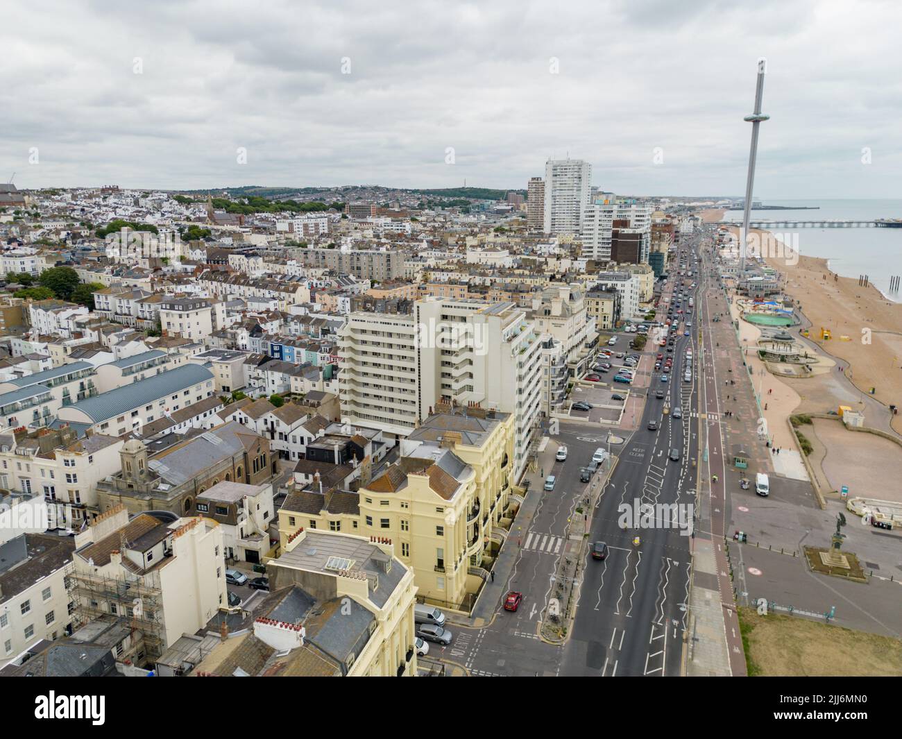 Aerial photo residential and hotel district in Brighton Beach UK Stock Photo