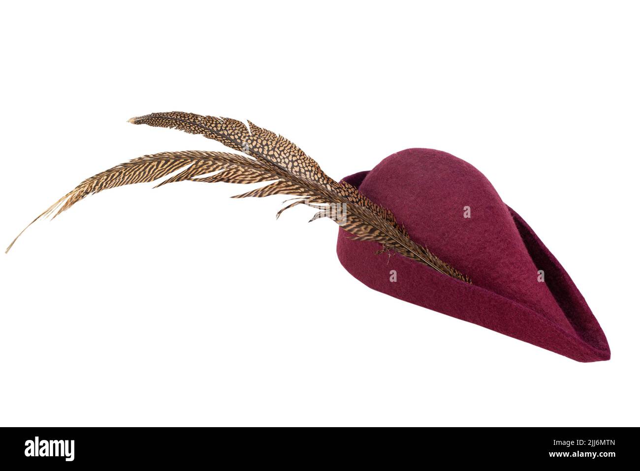 A bycocket or bycoket. Hat that was fashionable for both men and women in Western Europe from the 13th to the 16th century. Isolated on white backgrou Stock Photo