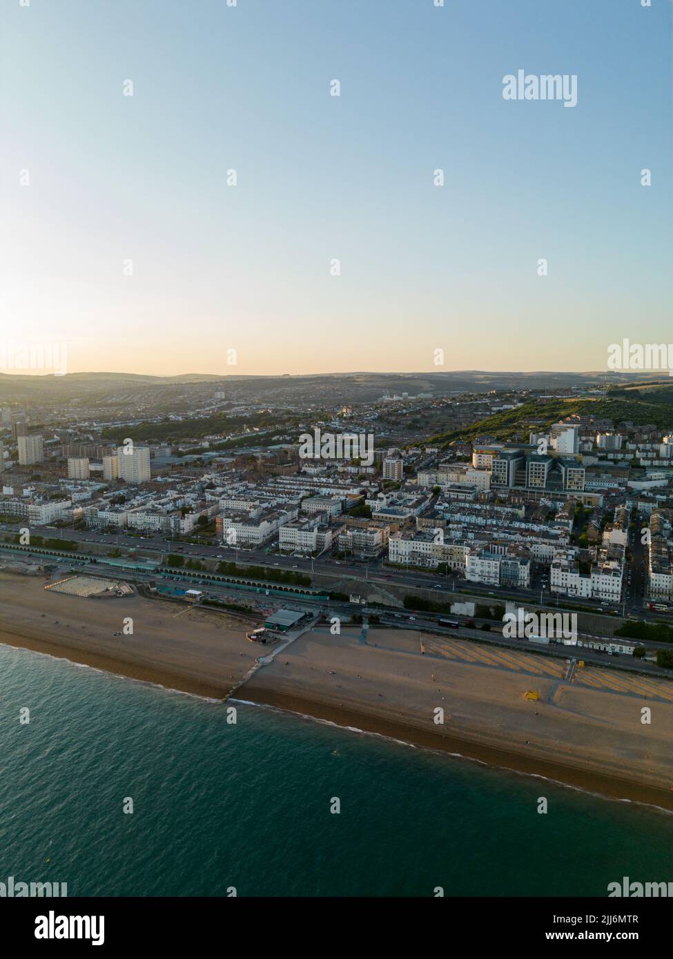 Vertical aerial photo sunset over Brighton Beach UK Stock Photo