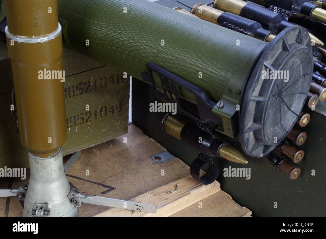 army crate of ammunition with ammunition Stock Photo