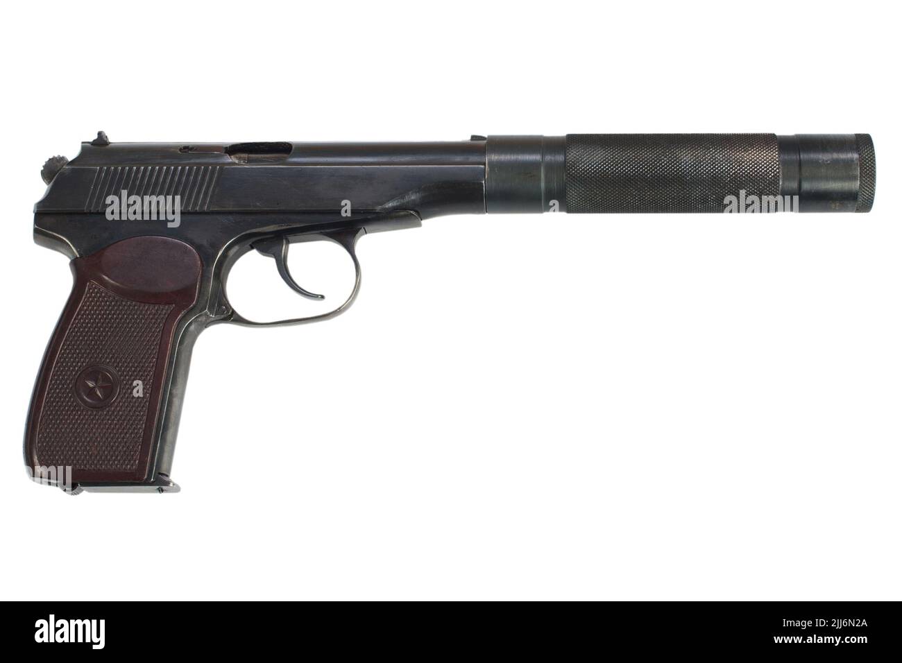 USSR Makarov pistol with silencer isolated Stock Photo